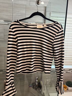 Anthropologie Black and White Striped Long-Sleeve Tee